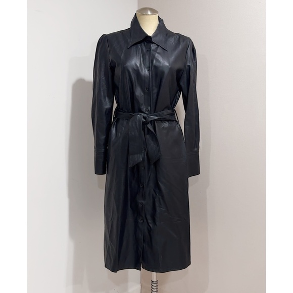 Gracia Women's Black Soft Faux Leather Trench Coat Size M - Picture 2 of 9